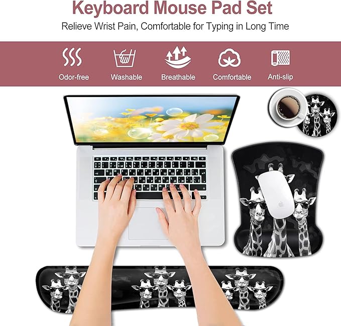Rectangular Mouse Pad Wrist Protector-Printed with Cool Giraffes Ergonomically Non-Slip Rubber Comfortable Computer Keyboard Wrist Rest Desktop Decoration Office Accessories Computer Mouse Desk Pad