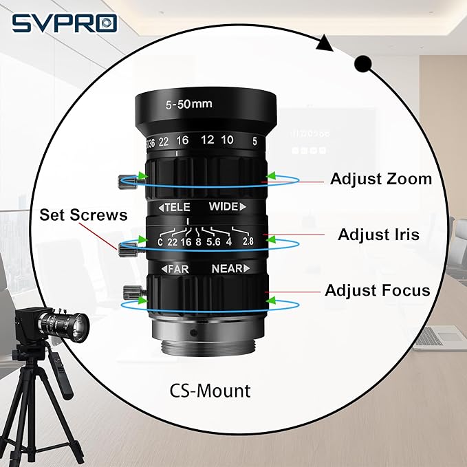 SVPRO 12MP USB Camera with 5-50mm Telephoto Lens 10X Optical Zoom Manual Webcam 1080P 120fps High Speed UVC Macro Camera for PC/Mac/Linux/Android (12MP Industrial-Grade Professional Variable Lens)