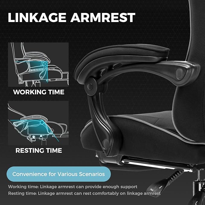 GTPLAYER Gaming Chair Computer Chair with Footrest and Lumbar Support Height Adjustable Game Chair with 360°-Swivel Seat and Headrest and for Office or Gaming (Faux Leather Black)