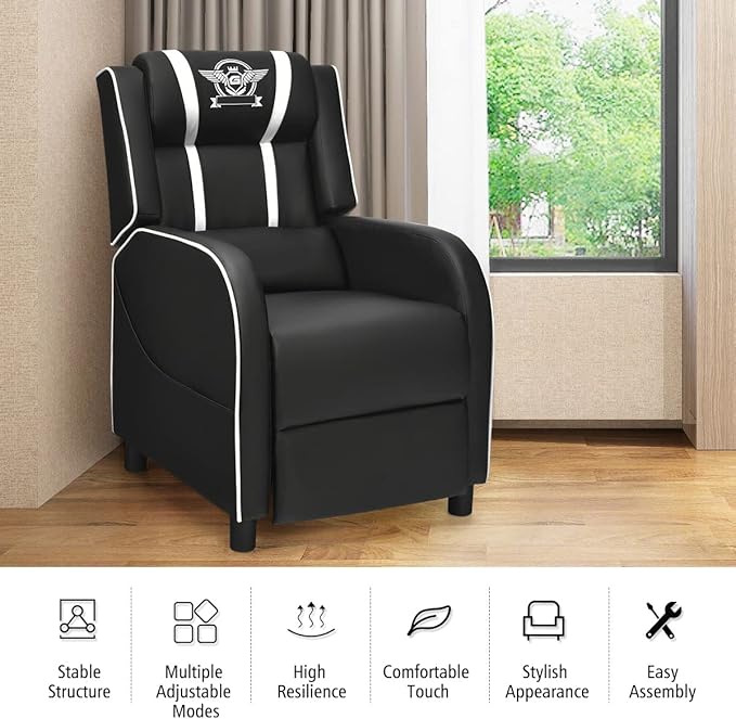 LDAILY Massage Gaming Chair Adjustable Recliner Chair Ergonomic PC Computer Chair Racing Style Single Lounge Sofa with Footrest Backrest Padded Seat for Living Room Theater Home