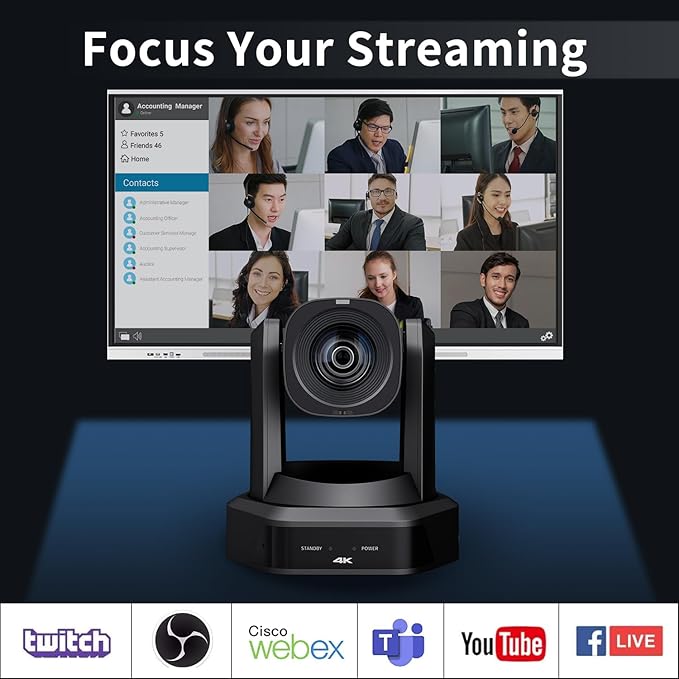 4K NDI PTZ Camera 20X Optical Zoom AI Auto-Tracking NDI|HX2 Camera with USB3.0 3G-SDI HDMI LAN Outputs Works with ZoomOBSTikTokYouTubeetc