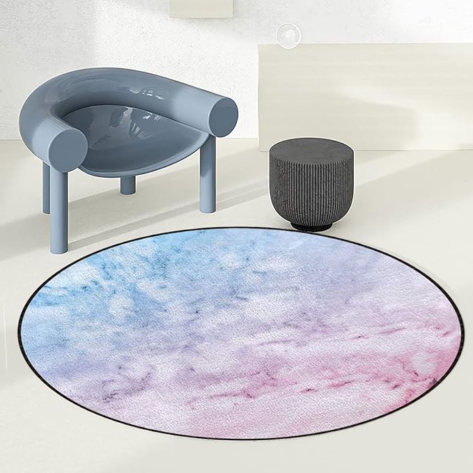 Light Blue Baby Pink Round Office Chair Mat Computer Gaming Chair Mats Pastel Toned Cloudy Hazy Crack Lines Printed Protector Mats Machine Washable Office Desk Chair Mat Marble Diameter 48 in
