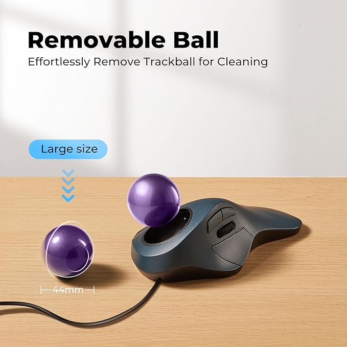 Wired Trackball Mouse for Large Hands Ergonomic Design Reduces Wrist &amp Muscle Strain Precision Tracking with Easy Index Finger Control Compatible with PC Laptop Windows Mac Purple