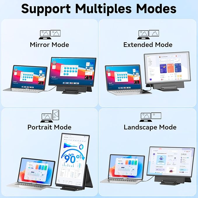 Portable Monitor 24 100Hz for Work Home Office Game 1080P FHD IPS Laptop Screen Extender with Rotating Stand &amp VESA Laptop Monitor Extender USB-C HDMI Plug-Play for Mac Windows PS Switch Xbox P