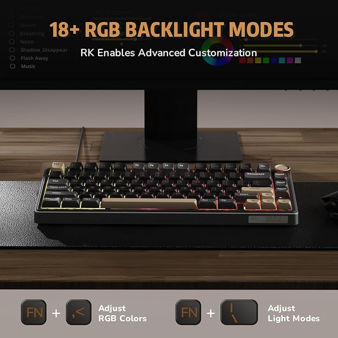 RK ROYAL KLUDGE R75 Wired Gaming Keyboard with Volume Knob 75% Mechanical Gaming Keyboard Custom Gasket Mount with MDA Profile PBT Keycaps QMK/VIA Hot Swappable Silver Switch Black