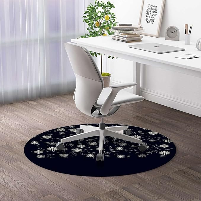 Indigo White PU Leather Office Chair Mat Soft Non Slip Round Floor Mat Romantic Floral Background Hardwood Floor and Protector for Rolling Chair Abstract Diameter 39.4 in