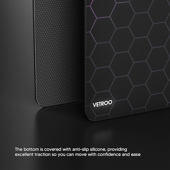 Vetroo GMP300 Tempered Glass Gaming Mouse Pad Micro-Etched 3mm Tempered Glass with Silicone Anti-Slip Base Multi-Layer Curing Smooth Operation for Esport &amp Work (Black)