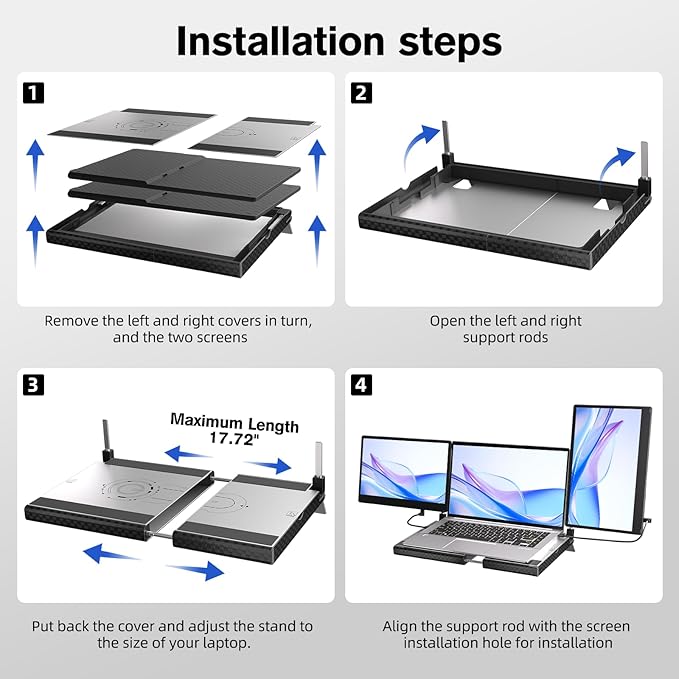 Laptop Screen Extender - 14 Triple Portable Monitor 360 Degrees Rotation IPS FHD 1080P Detachable Screen with Stand for Windows/MacChrome