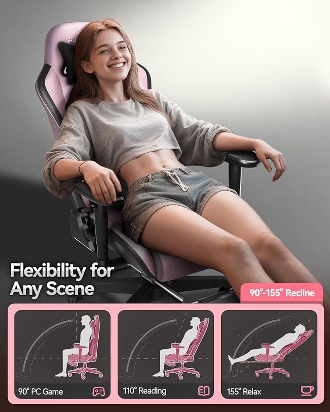 AutoFull C3 Gaming Chair Racing Style Gaming Chair with Ergonomic Lumbar SupportAdjustable High Back PU Leather PC Chair with FootrestPink