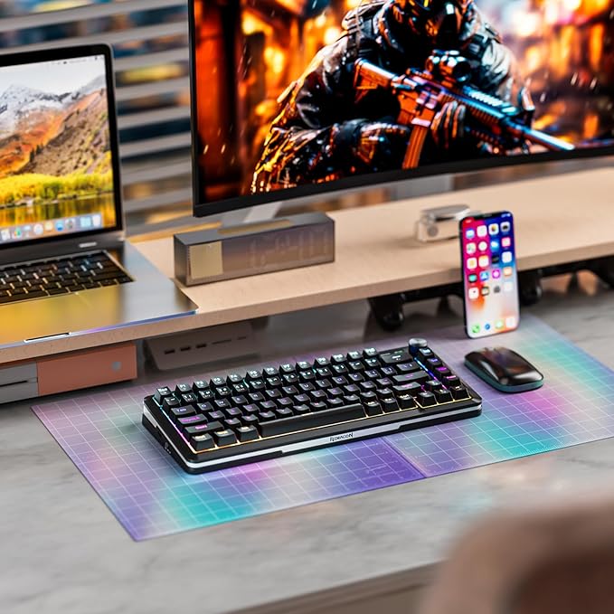 Redragon K708 Wireless Mechanical Keyboard with Screen Volume Knob &amp Pre-Lubed Switches - Tri-Mode (Bluetooth/2.4G/USB-C) RGB Gasket Gaming Keyboard Hot Swappable 4000mAh Battery for PC Mac e