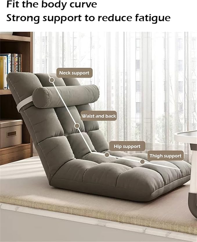 Fodalob Lazy Sofa Floor Chair 5 Gears Adjustable High Back Support Gaming Floor Chair for Adult Linen Fabric Lazy Chair Comfy for Reading Meditating