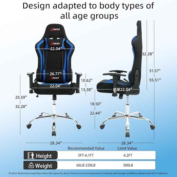 Gaming Chair High-Back Ergonomic Computer Chair Adult Lumbar Support Breathable Fabric Office Chair 3D Independent Armrests(1005-DeepBlue)