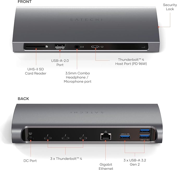 Satechi 11 in 1 Thunderbolt 4 USB C Docking Station 100W Charging Dual 4K/60Hz displays 3 Thunderbolt Ports 3 USB-A 3.2 Ports USB-A 2.0 Port SD Card Reader for MacBook Air/Pro M5/M4 Mac/Windows