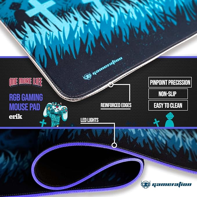 Official One More Life XXL LED Gaming Mouse Pad | 900x400x4 mm Non-Slip Rubber Base RGB Keyboard &amp Mouse Mat | Gaming Gifts