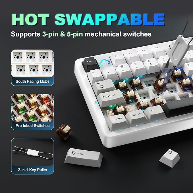 YUNZII AL98 QMK/VIA Wireless Mechanical Gaming KeyboardFull AluminumBT/2.4G/USB-C Pre-Lubed Hot Swappable Gasket Mount 1800 LayoutRGB Backlit for Win/Mac (White Cocoa Cream V2 Switch)