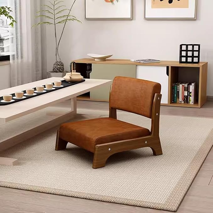 BTZHY Floor Chair Japanese Floor Chair Tatami Meditation Yoga Chair with Backrest Legless Stool Solid Wood Backrest