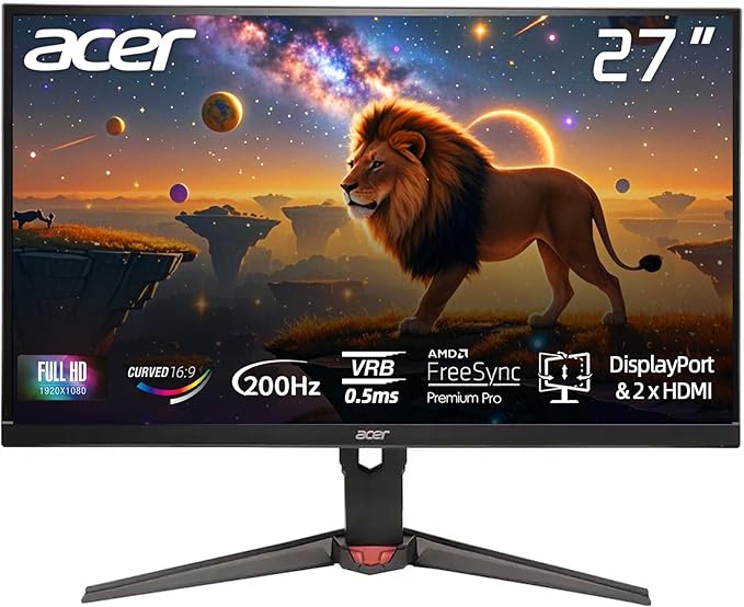 acer Nitro 27 FHD Gaming Office Monitor 200Hz Refresh Rate 0.5ms Tilt/Swivel/Height/Pivot Adjustable AMD FreeSync VESA Mountable ZeroFrame Design DisplayPort &amp 2 x HDMI - Black