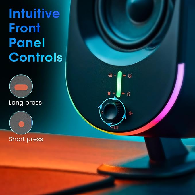Computer Speakers LITTOAK Bluetooth PC Speakers AC Powered Gaming Speaker with 3 EQ Modes Stereo Speakers with 6 RGB Modes Aux in Headphone USB port Speaker for Laptop/Desktop/TV 2*15W 2.0 CH