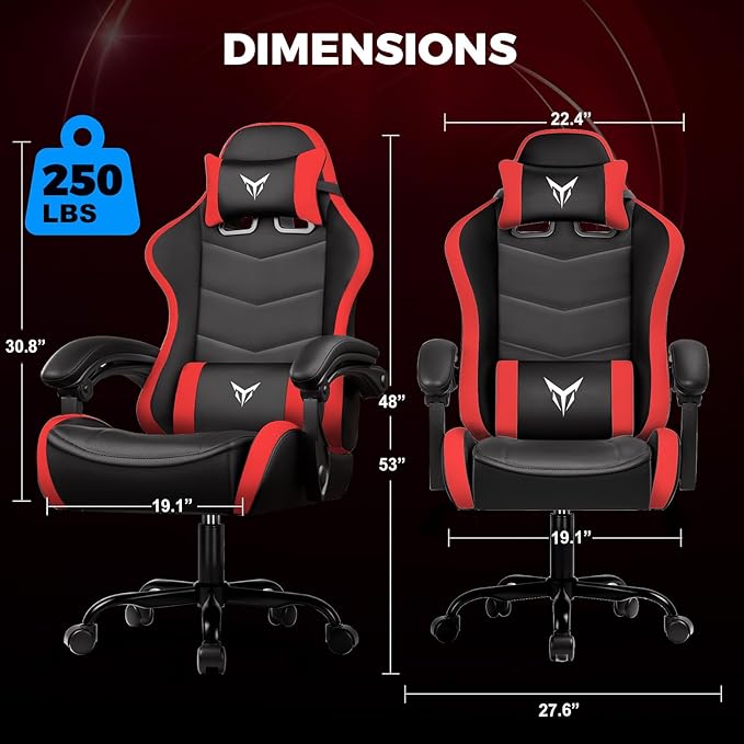 GTPLAYER Gaming Chair Video Game Chairs Racing Style PC Game Chairs 350lbs for Adults - Padded High Back Ergonomic Reclining Silla Gamer Linkage Armrest Red