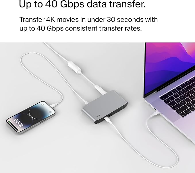 Belkin Connect Thunderbolt 4 Docking Station 5-in-1 USB-C Multiport Core Hub w/ 96W Power Delivery for Mac Windows Single 8K or Dual 4K Display Thunderbolt 4 Cable &amp Power Supply Included