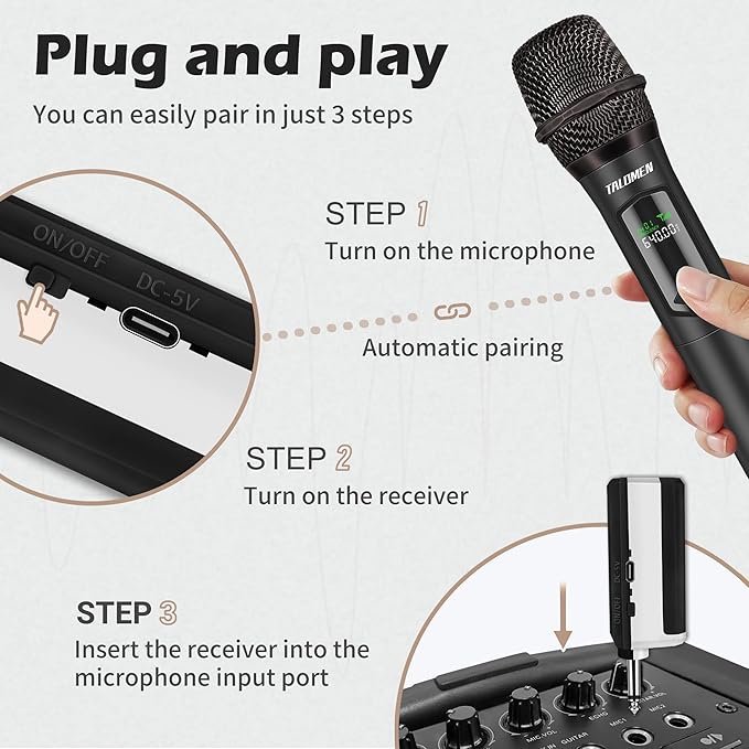 Wireless Microphone Set for Singing 2.4GHz Rechargeable Handheld Microphones System with Receiver(160 Ft) 4 Pack Cordless Dynamic Mic for Speech &amp Events Karaoke Machine Speaker PartyBox