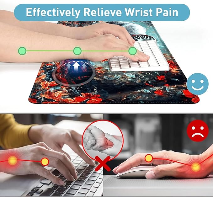 Large Mouse Pad and Keyboard Wrist Rest Desk Pad for Keyboard and Mouse 4-in-1 Large Gaming Mouse Pad with Wrist Support Desk Mat for Home Office Study GameFloral Elephant