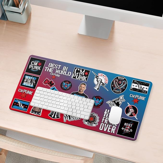 Head Case Designs Officially Licensed WWE Sticker Collage CM Punk 23.62 x 11.81 x 0.12 inches (600 x 300 mm) - L Gaming Office Desk PC Keyboard Mouse Mat Pad