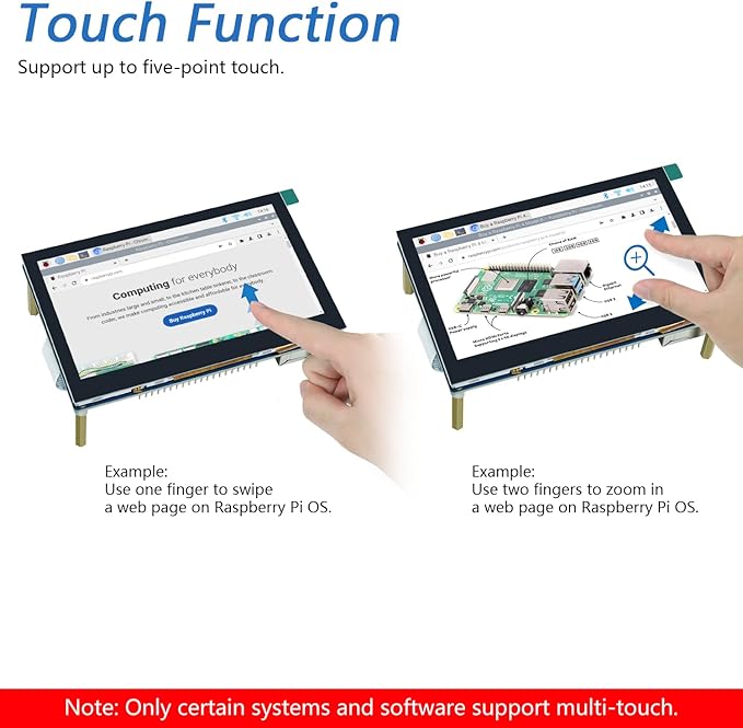 FREENOVE 4.3 Inch Touchscreen Monitor for Raspberry Pi 5 4 B 3 B+ A+ 800x480 Pixel IPS Display 5-Point Touch Capacitive Screen Driver-Free MIPI DSI Port