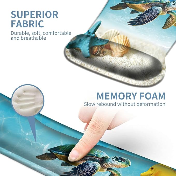 Keyboard Wrist Rest and Mouse Wrist Rest Pad Set Made of Memory Foam with Non Slip Rubber Base Ergonomic Gel Wrist Rest for Computer Keyboard Gaming Office Working with Ocean Sea Turtle Coaster