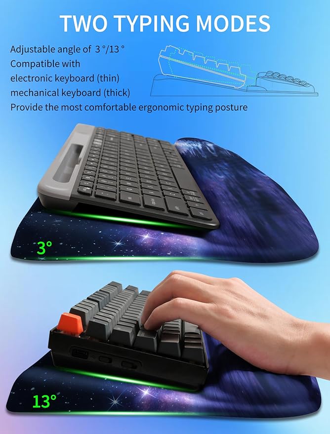 Ergonomic Wave Wrist Rest with Keyboard Stand Cushioned Palm Rest Comfortable Integrated Memory Foam for Natural Typing and Relieve Wrist Pain Moon and Starry Sky