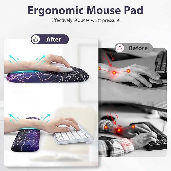 EYROZILL 3 in 1 Ergonomic Mouse Pad and Keyboard Wrist Rest Pad for Mouse and Keyboard Massage Design Non-Slip Mousepad Set with Wrist Rest for Desk (Purple)