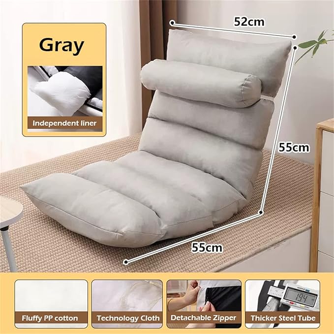Lazy Sofa Floor Chair 5 Gears Adjustable High Back Technology Cloth Fabric Lounge Chair for Adults Video Gaming Perfect for Meditation Reading (Color : Gray)