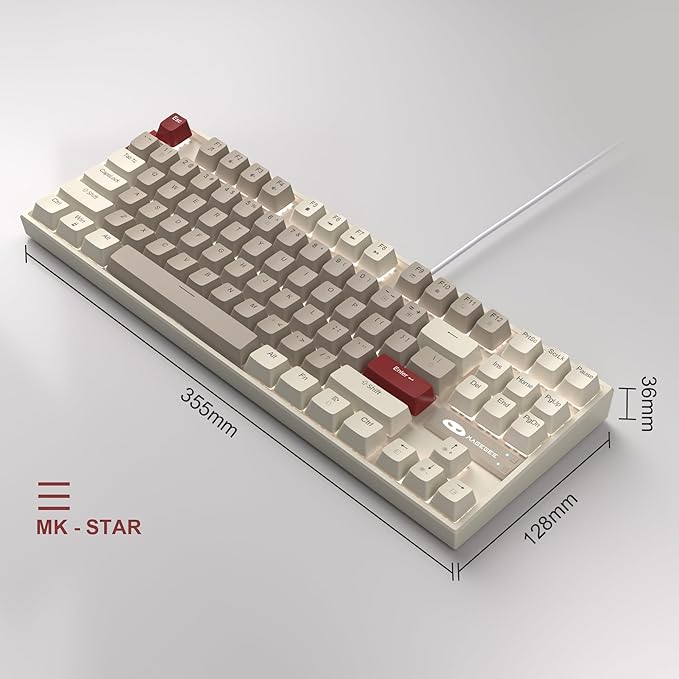 MageGee 75% Mechanical Gaming Keyboard Brown Switch LED White Backlit 87 Keys Compact TKL Wired Computer Keyboards for Windows Laptop PC Gamer - Retro Grey/White