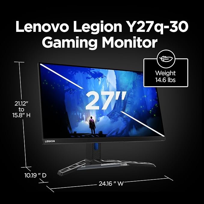 Lenovo Legion Y27q-30 Monitor - 2025 - Gaming Monitor - 27 QHD IPS Display - Overclocked 180z - Lenovo Artery Software - AMD FreeSync™ Premium - 0.5ms MPRT - Raven Black NearEdgeless Design