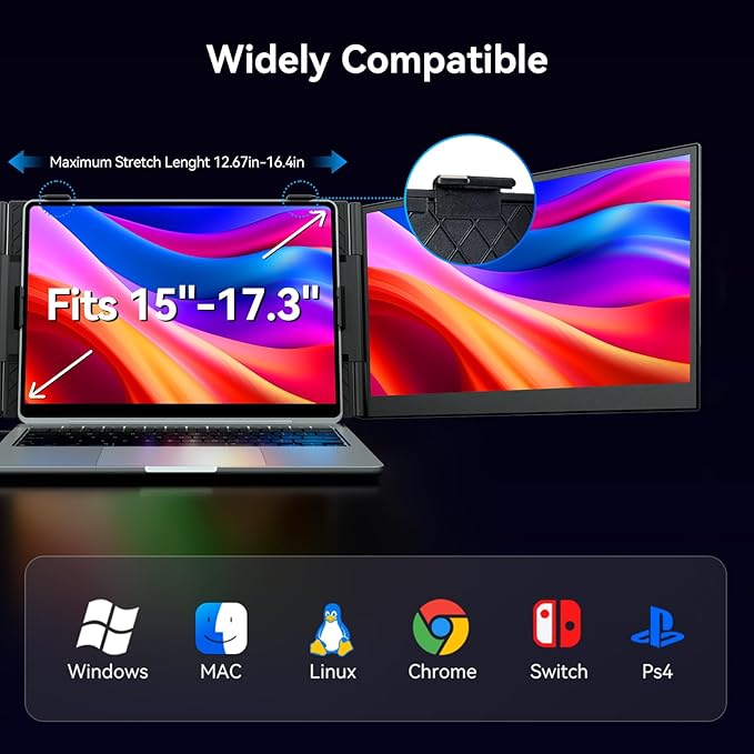 15.3 Laptop Triple Screen Extender Portable One Cable Connection Laptop Monitor FHD 1080P IPS Ultra Thin Dual Monitor for 13-17 Laptops Plug &amp Play Compatiable with Win/Mac/Chrome/Android/Swi