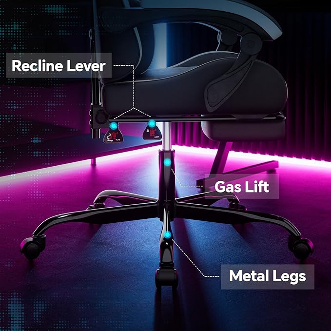 Gaming Chair Ergonomic Computer Chair with Footrest and Lumbar Support Height Adjustable Game Chair with 360°-Swivel Seat and Headrest and for Office or Gaming Blackwhite
