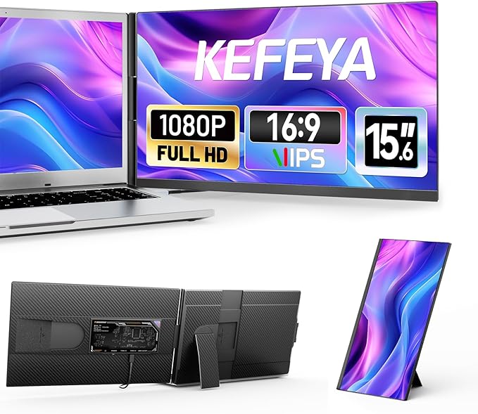 KEFEYA Laptop Screen Extender 15.6 FHD 1080P IPS Portable Monitor for Laptop Plug and Play Dual Monitor Extender for 13-17.3 Laptops Compatible with MAC Windows Android Linux Chrome