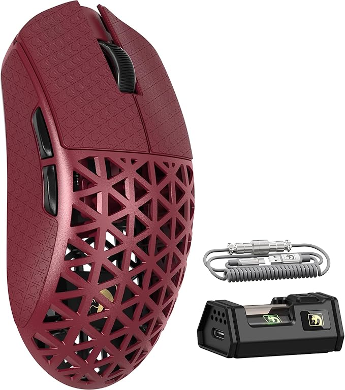 MAMBASNAKE M5 Ultra Carbon Fiber 8000Hz Wireless Gaming Mouse 39g Superlight 42000DPI PAW3950MAX Sensor Nordic 52840 MCU Chip Bluetooth/2.4G/USB-C Wired Mice with Coiled Cable for PC/Mac (White)