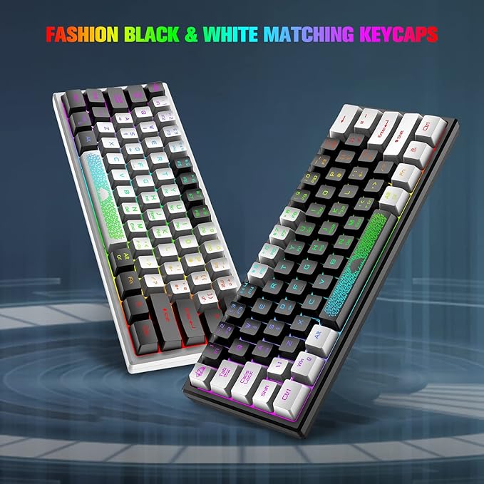 60% Gaming Keyboard and Mouse Combo Portable Mini RGB Backlight Black White Duble Color Keycaps Mechanical Feeling and RGB 6400 DPI Honeycomb Optical MouseGaming Mouse pad for Gamers and Typists