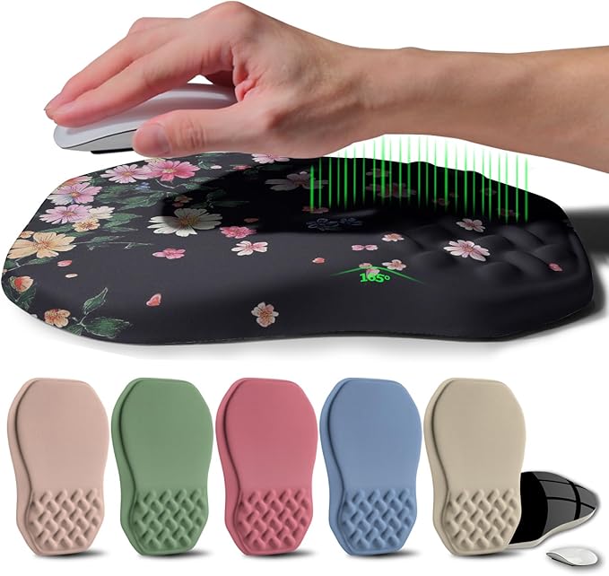 Ergonomic Raised Mouse Pad Wrist Support with Bilateral Slope Memory Foam Mousepad for Wrist Rest and Carpal Tunnel Pain Relief 11.8x7.9〃Flowers Bloom and Fade