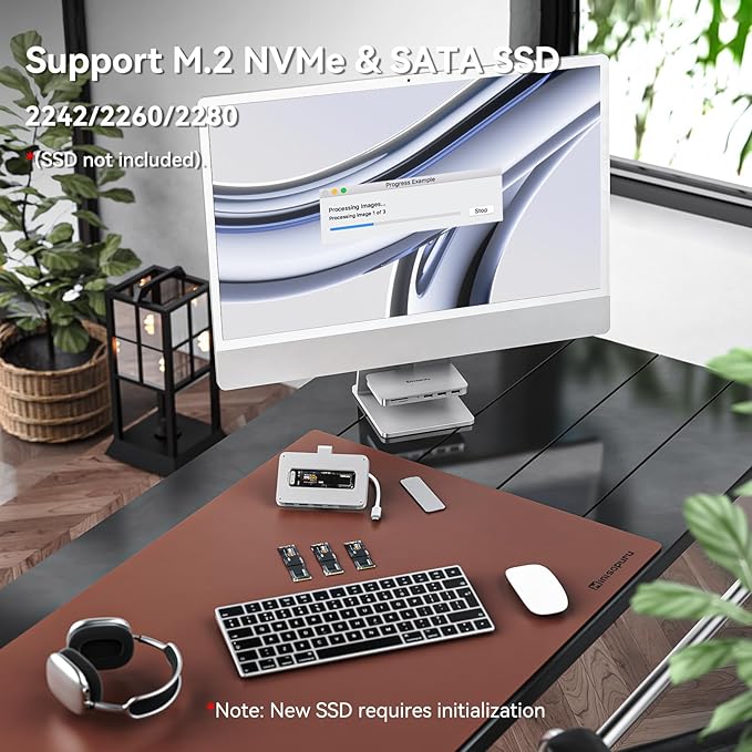 Minisopuru iMac Hub - Compatible with iMac 24 inch M1/M3/M4 and Studio Display 27 inch Accessories Support Max 10Gbps M.2 SSD (SSD Not Included) USB A/C 10Gbps SD/TF Silver.