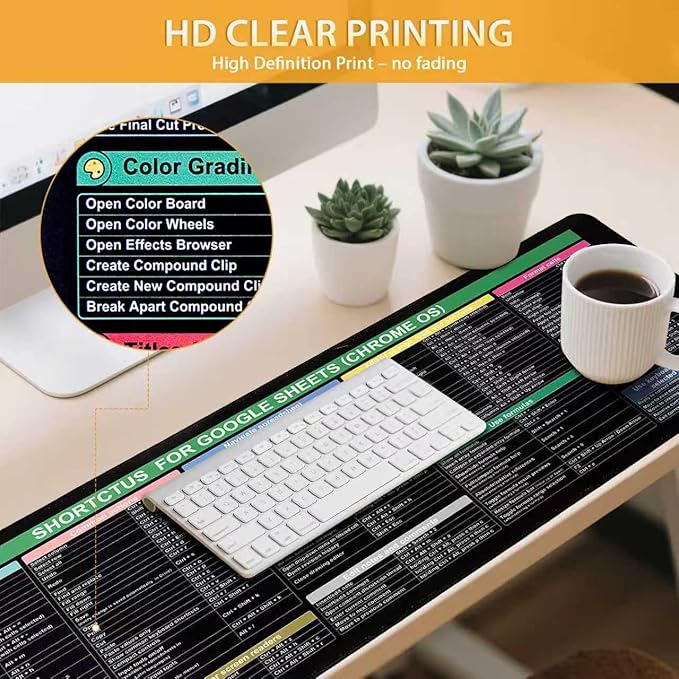 Mouse Pad with Shortcuts for Google Sheets Cheat Sheet Mousepad - Chrome OSLarge Size XL Gaming Pad for Mouse and Keyboard High Definition Printing StitchingWashable Anti Slip