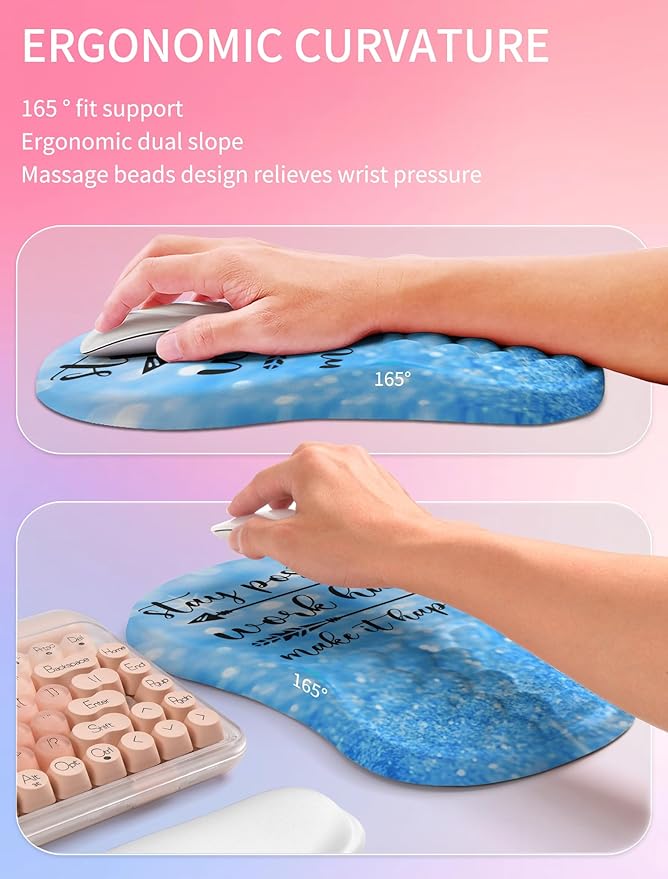 Hokafenle 2in1 Combination Wave Keyboard Wrist Rest and Ergonomic Curvature Mouse Pad Wrist Support for Relieve Wrist Pain Filled with Soft Cushion Memory Foam Stay Positive