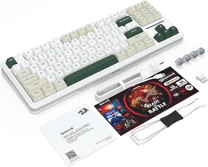 Redragon K734W Wireless Mechanical Keyboard Tri Mode BT5.0/2.4G/USB-C 75% 81 Keys TKL Custom Hot Swappable Gaming Keyboard Pre-lubed Linear SwitchesRGB Gasket Computer Creamy Keyboard for PC/MAC