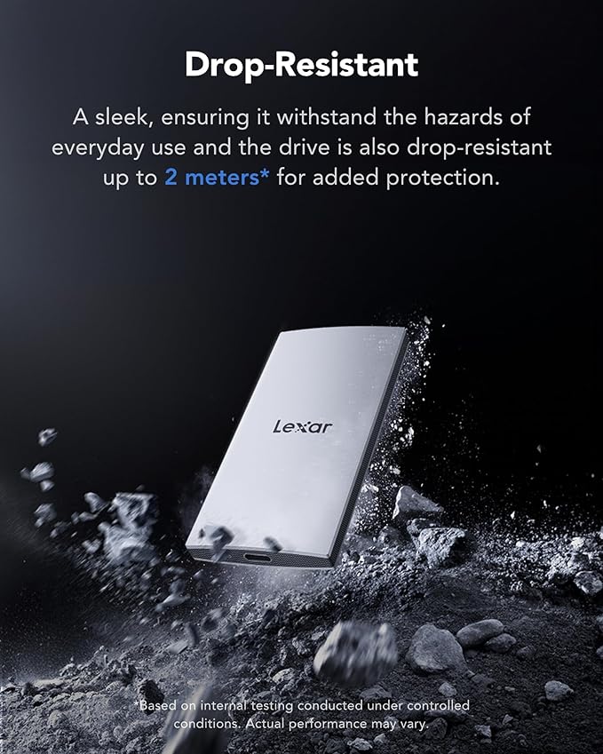 Lexar ES3 1TB External SSD USB 3.2 Gen2 Portable SSD PSSD Up to 1050MB/s Read 1000MB/s Write External Solid State Drive Compatible with iPhone 16/15 Series/Mac/PS5/XBOX/Laptop/PC Silver