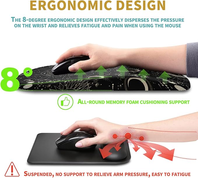 Hokafenle Ergonomic Mouse Pad Wrist Support with Massage Design Wrist Rest Pain Relief Mousepad with Memory Foam&ampNon-Slip PU BaseMouse Pads for Wireless Mouse (12x8 inchTarot Constellation)