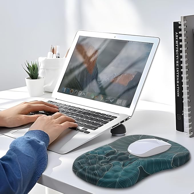 Mouse Pad Wrist Support Ergonomic Mouse Pad with Wrist Rest Comfortable Computer Mouse Pad for Laptop Pain Relief Mousepad with Non-Slip PU Base Banana Leaf Green