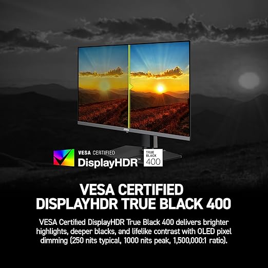 msi MAG 272UP QD-OLED X24 26.5-inch 3840 x 2160 (UHD) Gaming Monitor 240Hz AMD Adaptive-Sync HDR Ready HDMI VGA Port VESA Mountable Tilt 4-Side Slim Bezel 0.03ms Black