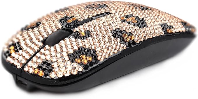 Bling Luxury Crystal Rhinestone Wireless Mouse Sparkly Computer Mouse with USB Receiver for Girls Bedazzled Leopard Mice for Notebook PC Laptop MacBook - Champagne