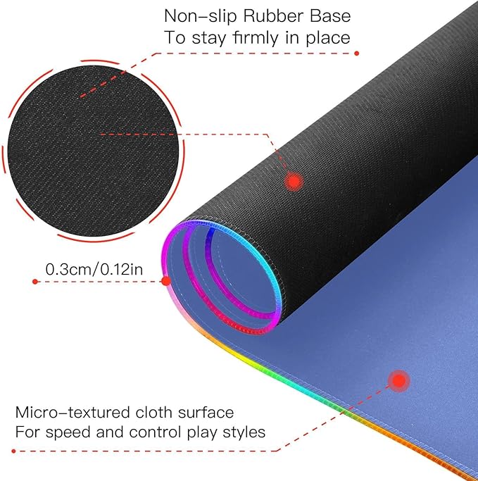 Blue Mouse Pad Gaming Mousepad Non Slip Desk Mat Wireless Charging Computer Mouse Pads RGB Keyboard Pad Mats for Desktop Home Office 35.4 x 15.7 in